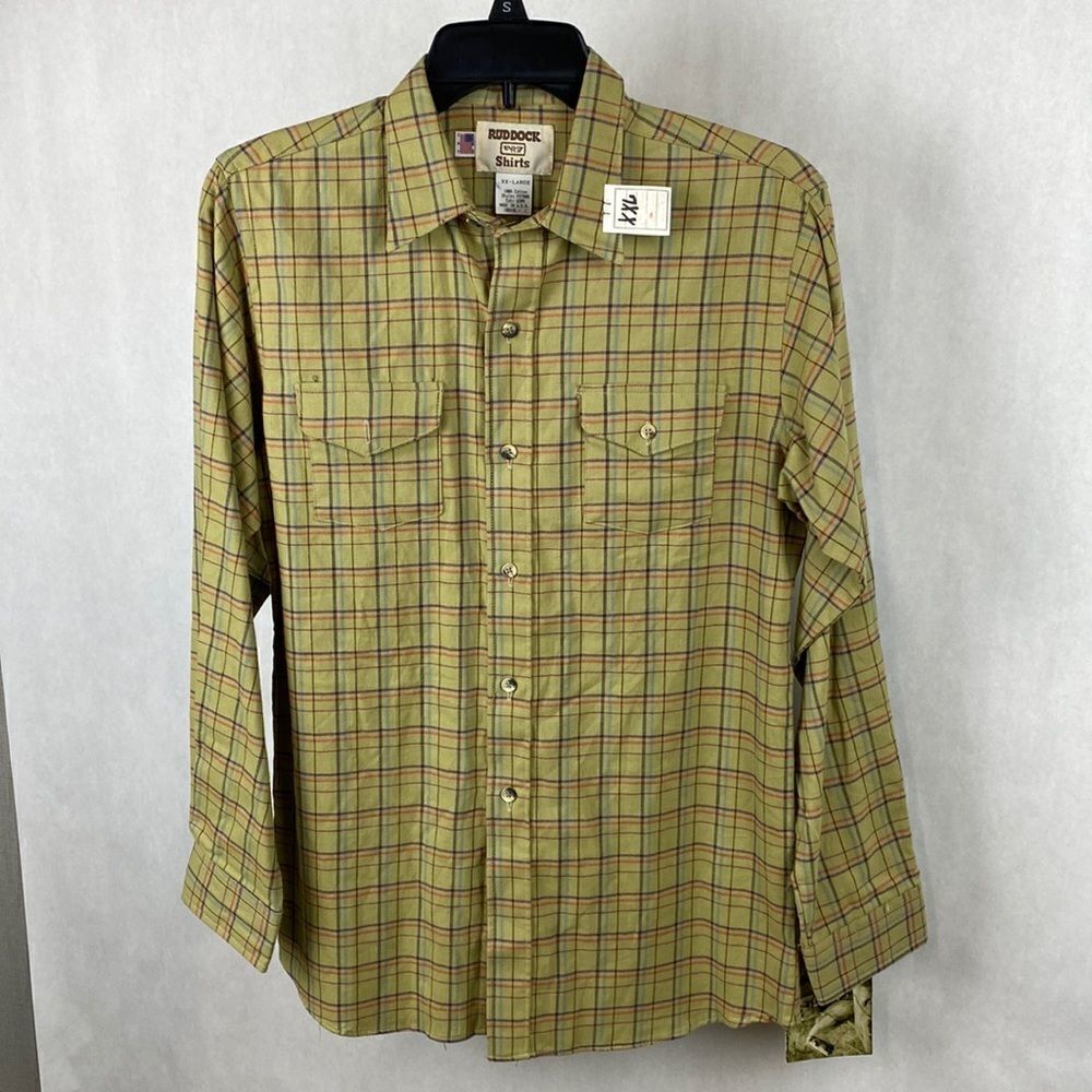 NWT Ruddock Shirts Button Down Vintage Made in USA Green Plaid Long Sleeve XXL